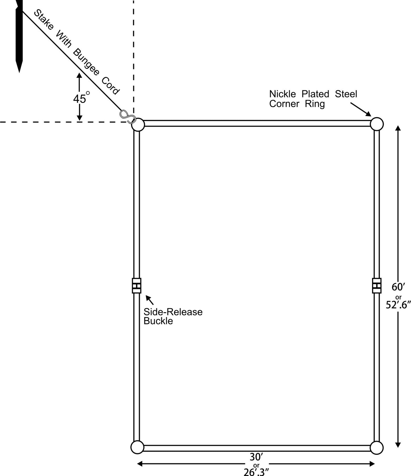 2-inch wide web, 2-section non-adjustable boundary graphic line art