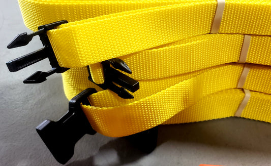 CLEARANCE ITEM #49 M817AG-Yellow, 1" heavyweight webbing boundary line, Adjustable, 26.3 x 52.6-ft (8-Meter), Grass Pegs