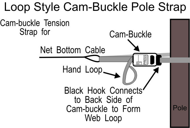 loop style cam-buckle bottom net strap graphic line art