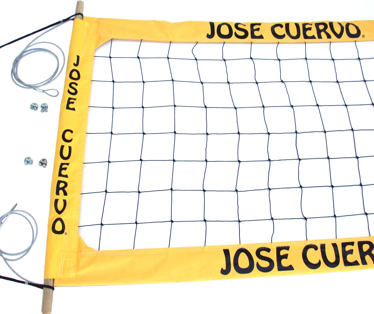 JCPRO-Jose Cuevo Logo Professional Volleyball Net, Aircraft Cable Top & Bottom, 4-inch Yellow Tapes