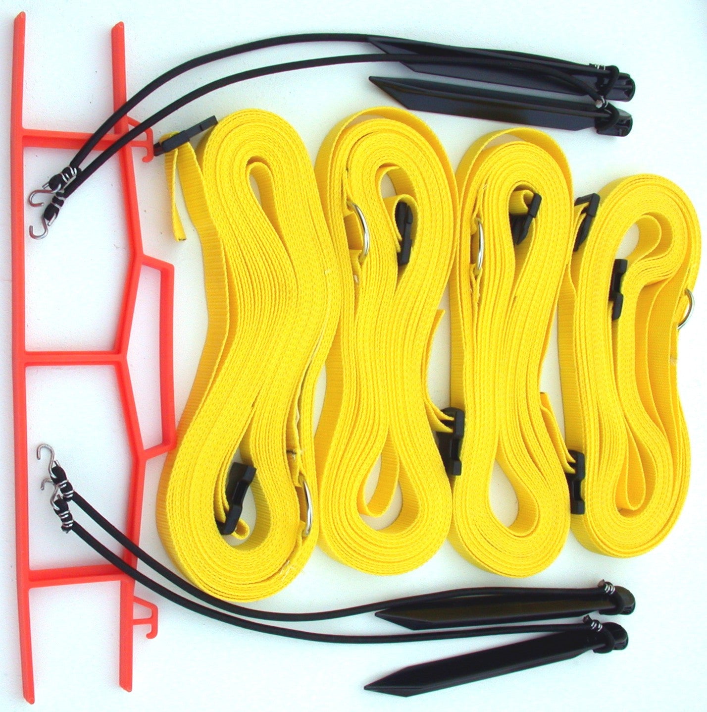 17AYS-yellow 1-inch adjustable web boundary, sand pegs, storage winder
