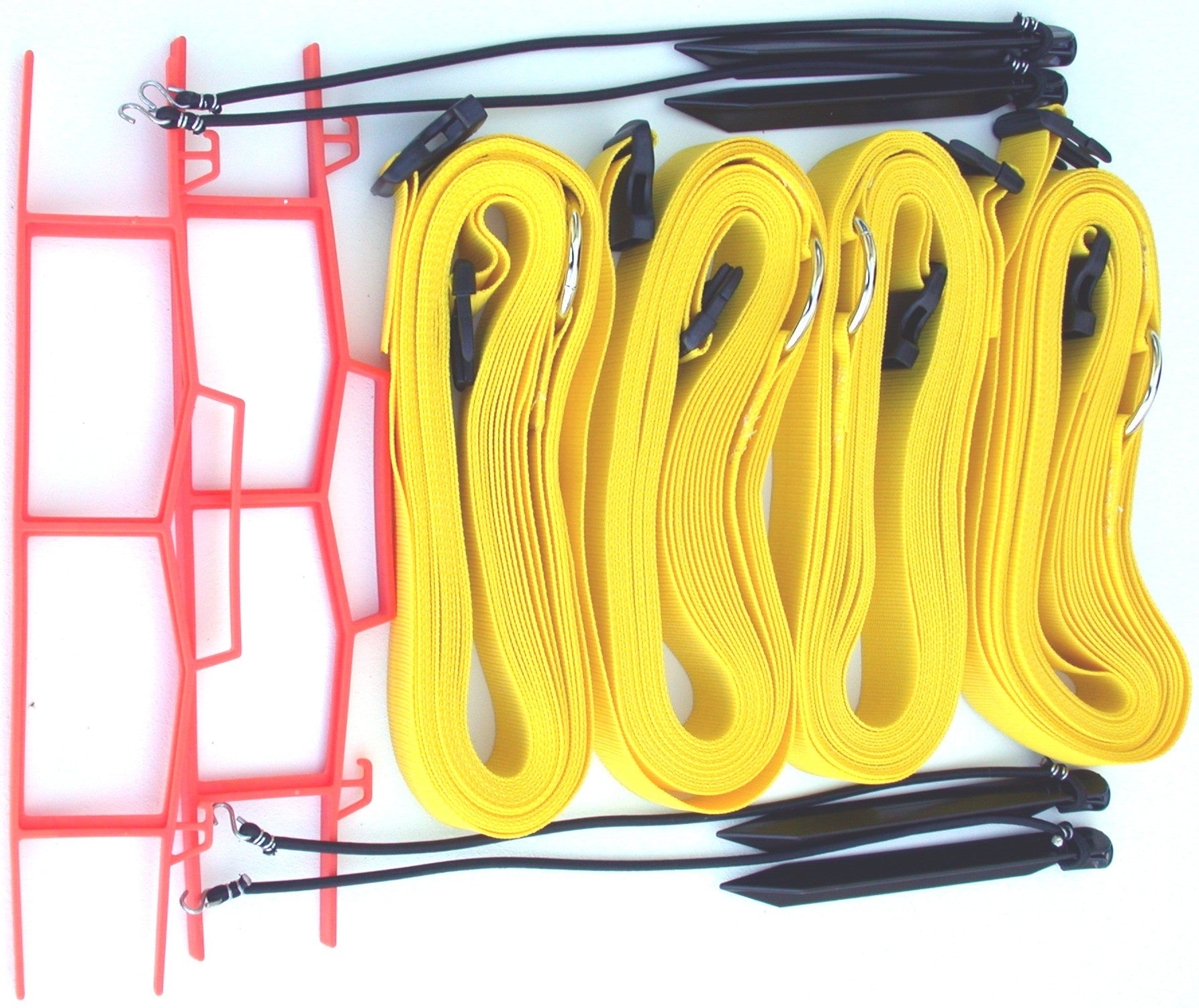 19AYS-yellow 2-inch adjustable web boundary, sand pegs, storage winders