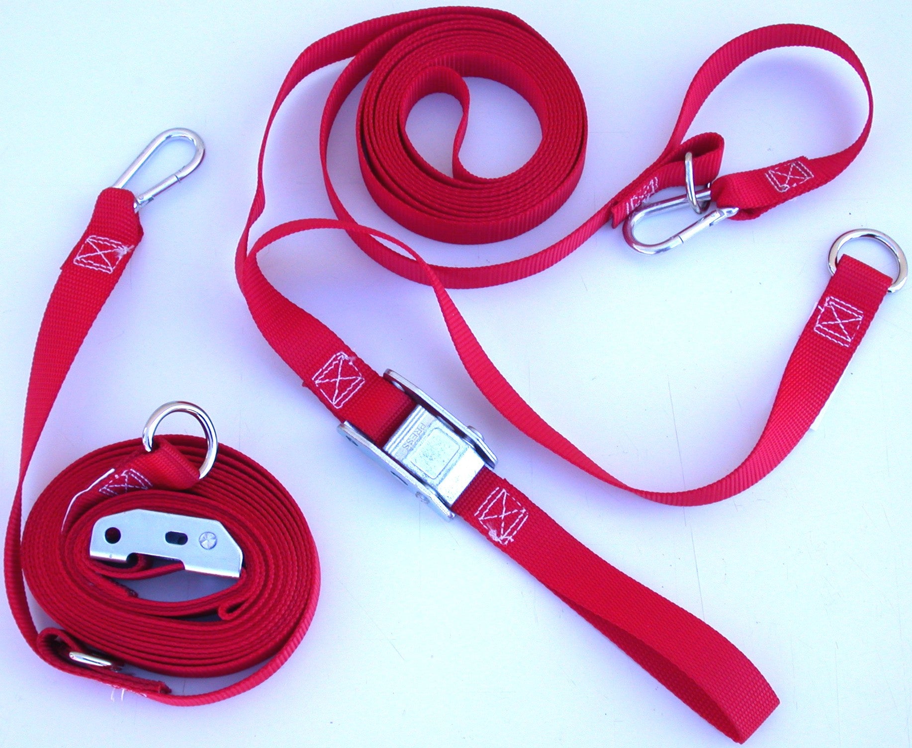 5DRGD-a pair of middle guy lines red 1-inch webbing cam-buckle dee ring connection
