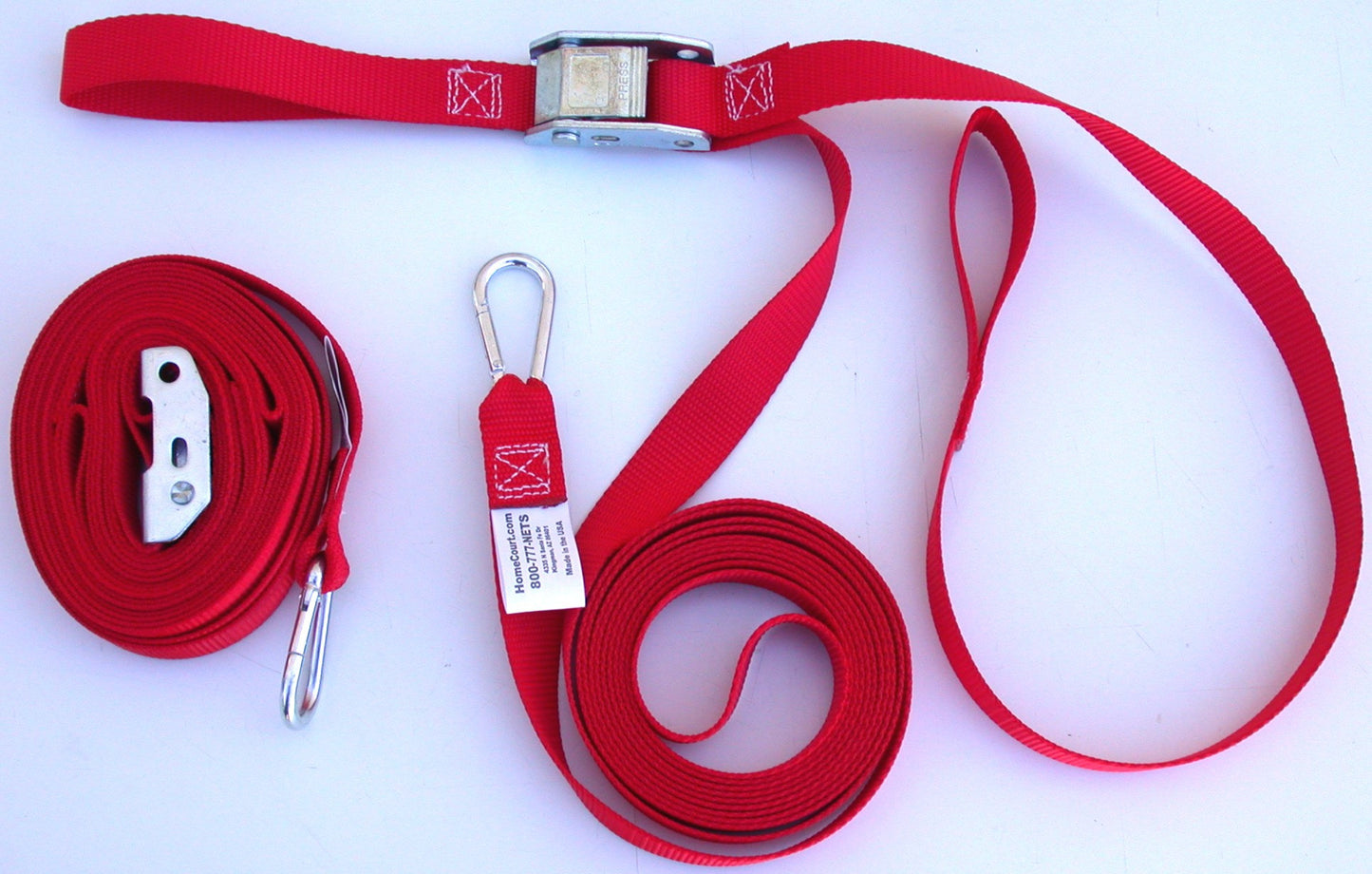 8LSLGS-pair of red 1-inch webbing ratchet-buckle guy lines spring snap connection