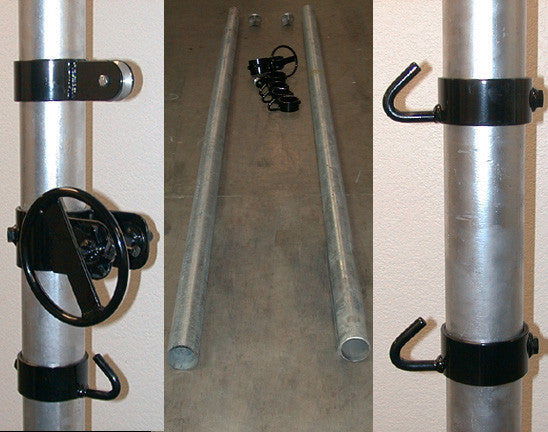 AGP-all game net posts, movable winch, pulley & eye-hook collars 